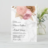 Roze Rozen Aardse Bloemige Marmer All in One Trouw Kaart (Staand voorkant)