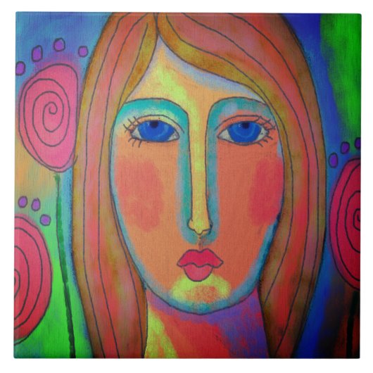 Roze Rozen Abstract Digitaal Schilderij Tegeltje (Voorkant)