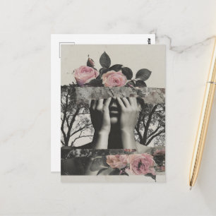 Roze Rozen Abstracte Vrouw Collage Oude Stijl Briefkaart