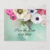 ROZE ROZEN, ANEMONE BLOEMEN MONOGRAM Save the Date Aankondigingskaart (Achterkant)
