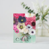 ROZE ROZEN, ANEMONE BLOEMEN MONOGRAM Save the Date Aankondigingskaart (Staand voorkant)