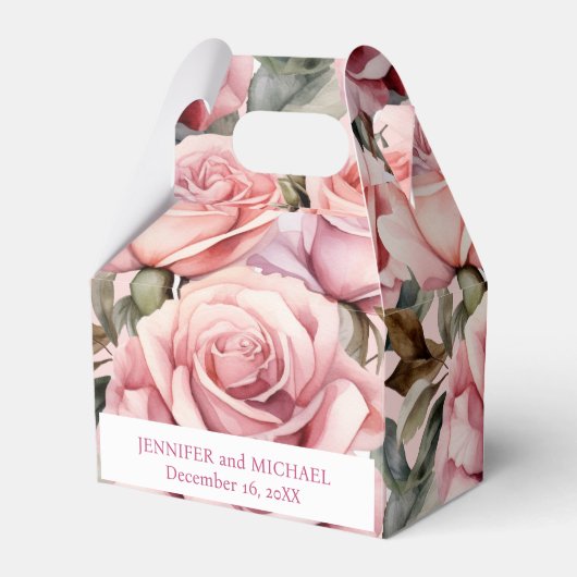 Roze rozen aquarel favorietdozen bedankdoosjes (Voorkant Zijde)