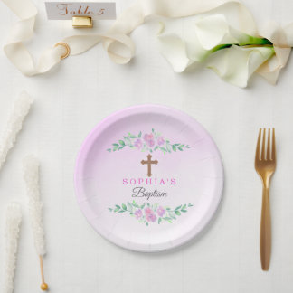 Roze Rozen Aquarel Ombre Kruis Doop Custom Papieren Bordje