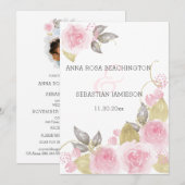 *~* Roze Rozen AR12 FOTO QR - RSVP Bloemen Huwelij Kaart (Voorkant / Achterkant)