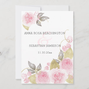 *~* Roze rozen AR15 QR - RSVP Gold Floral Wedding Kaart