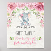 Roze rozen Baby Elephant Gift Table Sign Decor Poster (Voorkant)