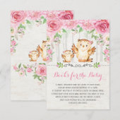 Roze Rozen Baby Girl Uil Breng een boek Insert Kaa Informatiekaartje (Voorkant / Achterkant)