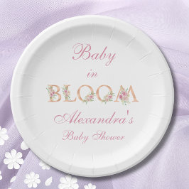 Roze Rozen Baby in Bloom Baby shower Papieren Bordje