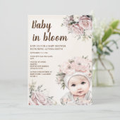  Roze Rozen Baby in Bloom Meisje Baby shower Kaart (Staand voorkant)