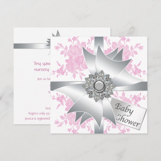 Roze Rozen Baby Meisje Baby Douche Uitnodigingen (Voorkant / Achterkant)