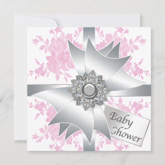 Roze Rozen Baby Meisje Baby Douche Uitnodigingen (Voorkant)