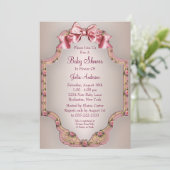 Roze Rozen Baby Meisje Douche Uitnodigingen (Staand voorkant)