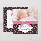 Roze Rozen Baby Meisje Foto Doop Kaart (Voorkant / Achterkant)