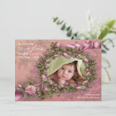 Roze Rozen Baby Meisje Foto Geboorte Aankondiginge Aankondiging (Staand voorkant)
