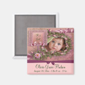 Roze Rozen Baby Meisje Foto Geboorte Magneten (Voorkant / Achterkant)