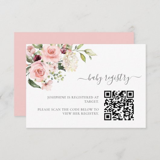 Roze Rozen Baby shower Behuizing Kaart met QR Code (Voorkant / Achterkant)