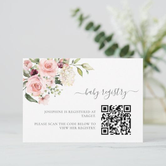 Roze Rozen Baby shower Behuizing Kaart met QR Code (Staand voorkant)