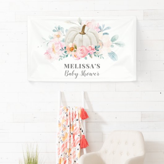 Roze Rozen Baby shower Bloemenpompoen Spandoek (Insitu)