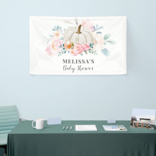 Roze Rozen Baby shower Bloemenpompoen Spandoek (Beurs)