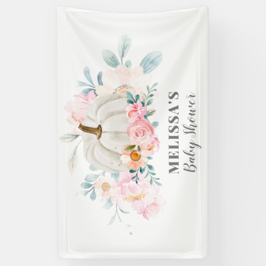 Roze Rozen Baby shower Bloemenpompoen Spandoek (Verticaal)