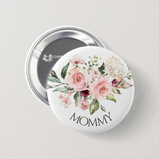 Roze Rozen Baby shower Button Mama (Voorkant /achterkant)