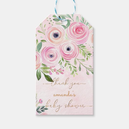 Roze Rozen Baby Shower Dank Je  Cadeaulabel (Voorkant)