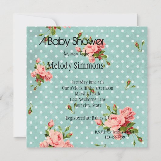 Roze Rozen  Baby shower Kaart (Achterkant)