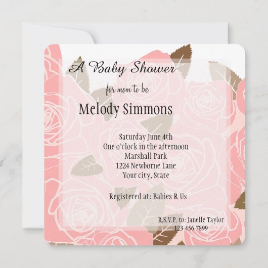 Roze Rozen Baby shower Kaart (Achterkant)