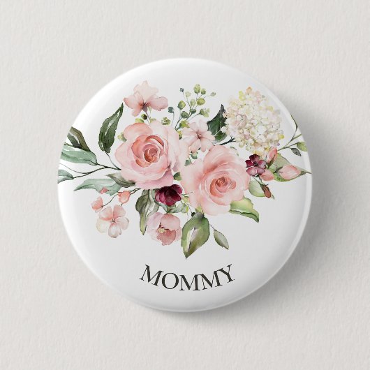 Roze Rozen Baby Shower Knopje Mama Ronde Button 5,7 Cm (Voorkant)