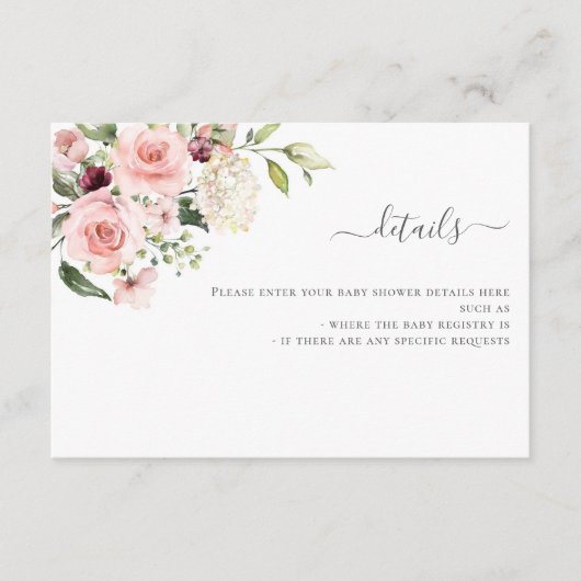 Roze Rozen Baby shower Uitnodigingsbijlage Kaart (Voorkant)