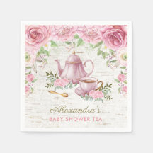 Roze  Rozen Baby Tea Party Papier servet
