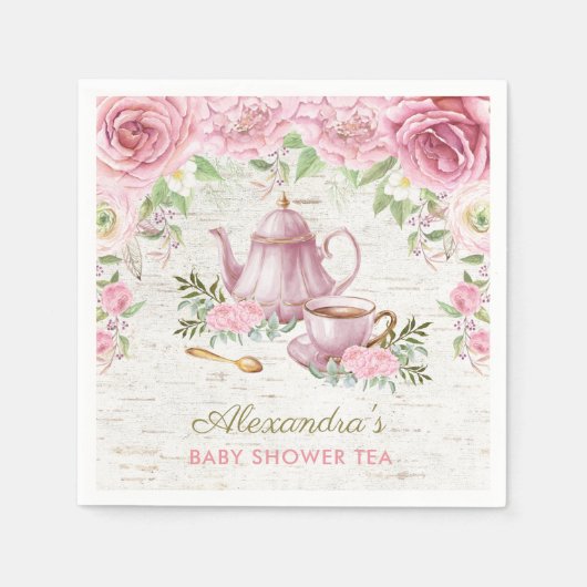 Roze  Rozen Baby Tea Party Papier servet (Voorkant)