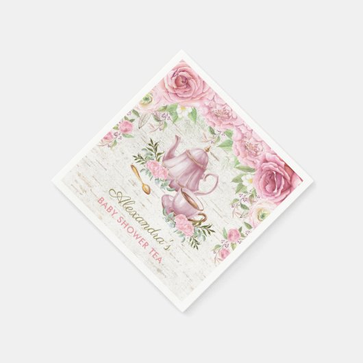 Roze  Rozen Baby Tea Party Papier servet (Hoek)