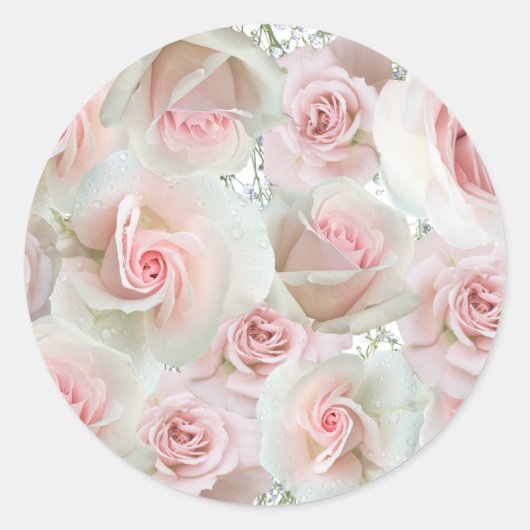 Roze rozen & baby's adem WILLEKEURIGE KLEUR Sticke Ronde Sticker (Voorkant)