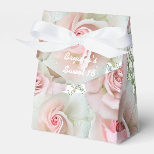 Roze Rozen & Baby's Breath ELKE KLEUR Favoriet Doz Bedankdoosjes (Voorkant Zijde)