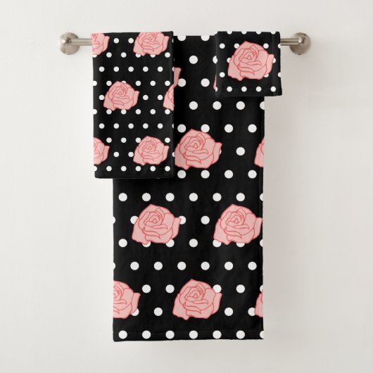 Roze rozen badkamer handdoeken set cadeau (Insitu)