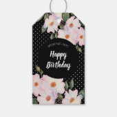 Roze rozen Ballerina Black White Polka Dots Design Cadeaulabel (Voorkant)