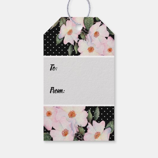 Roze rozen Ballerina Black White Polka Dots Design Cadeaulabel (Achterkant)