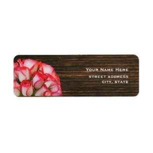 Roze Rozen & Barnwood Adreslabel Etiket
