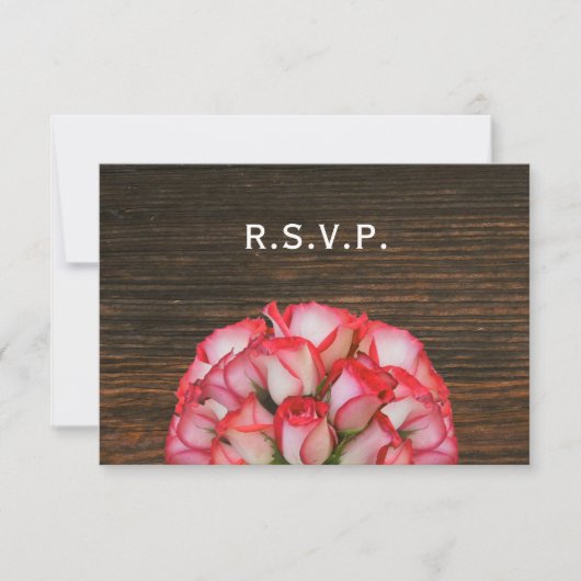 Roze Rozen & Barnwood Rustieke Bruiloft RSVP (Voorkant)