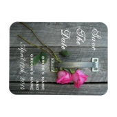 Roze Rozen & Barnwood Save The Date Magnet Magneet (Horizontaal)
