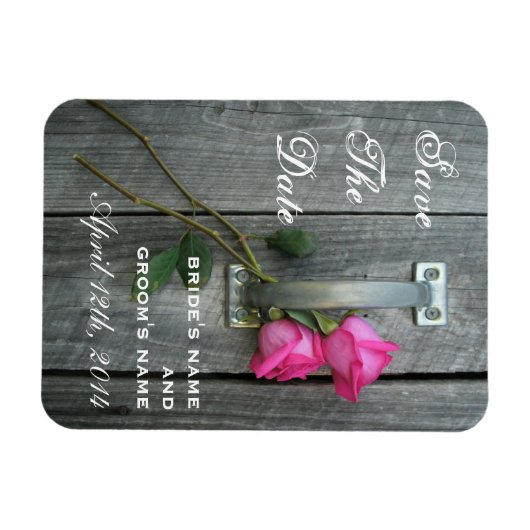 Roze Rozen & Barnwood Save The Date Magnet Magneet (Horizontaal)