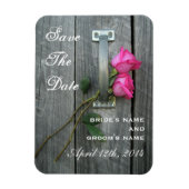 Roze Rozen & Barnwood Save The Date Magnet Magneet (Verticaal)
