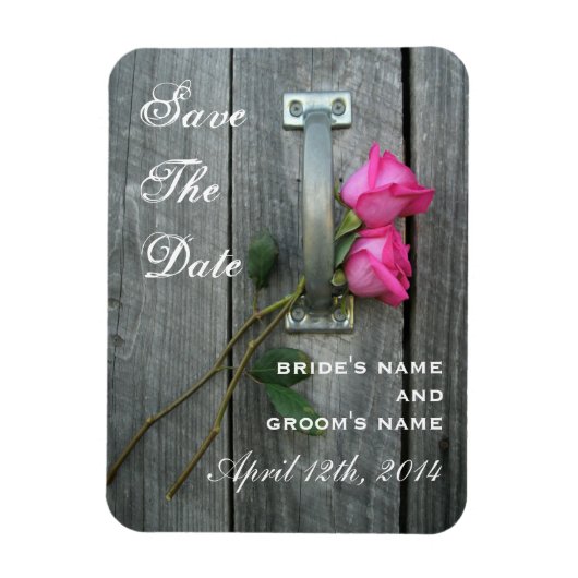 Roze Rozen & Barnwood Save The Date Magnet Magneet (Verticaal)