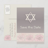 Roze rozen Bat Mitswa Save the Date Briefkaart (Voorkant / Achterkant)