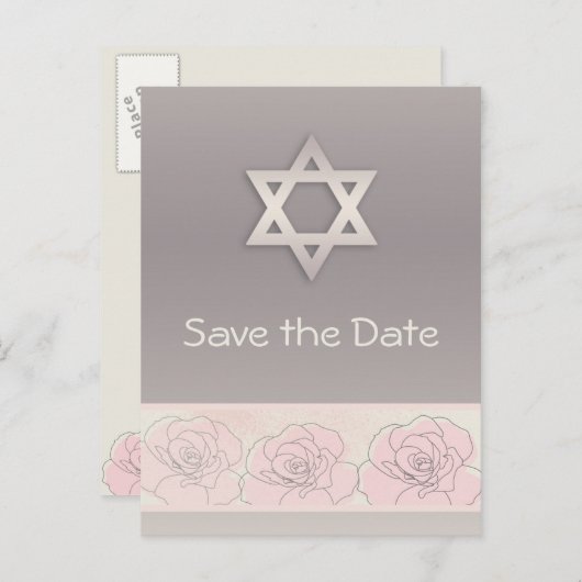 Roze rozen Bat Mitswa Save the Date Briefkaart (Voorkant / Achterkant)