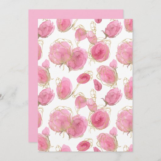 Roze rozen bedankkaart (Voorkant / Achterkant)