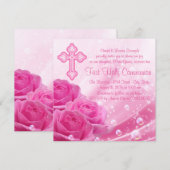 Roze Rozen Bellen Eerste Communie Kaart (Voorkant / Achterkant)