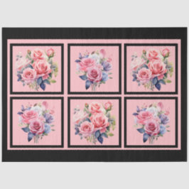 Roze rozen betegelde decoupage tissuepapier