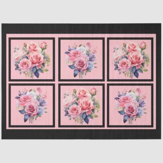Roze rozen betegelde decoupage tissuepapier (Voorkant)